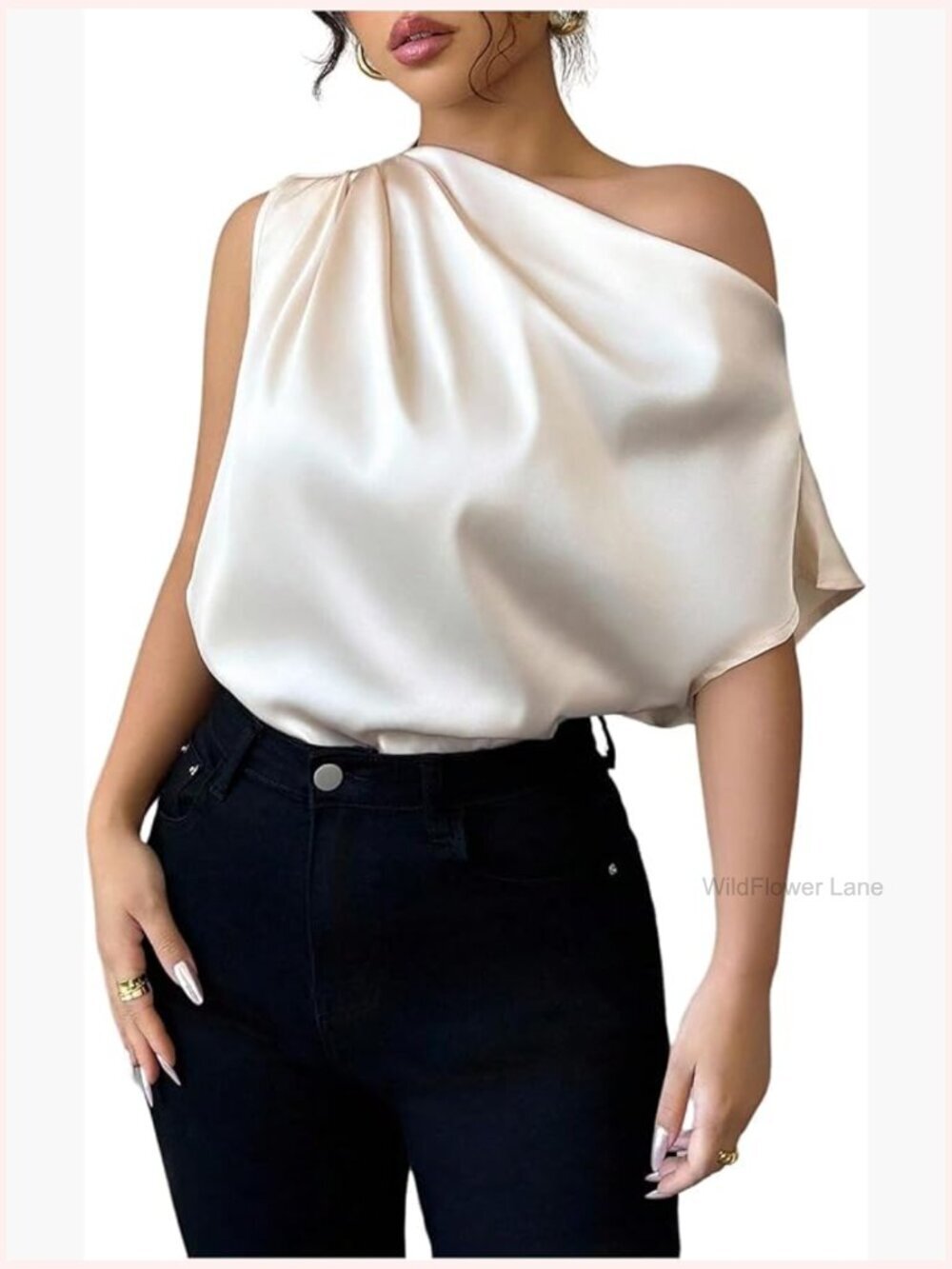 Elegant Satin Off Shoulder Blouse Short Sleeve Dressy Casual Shirt